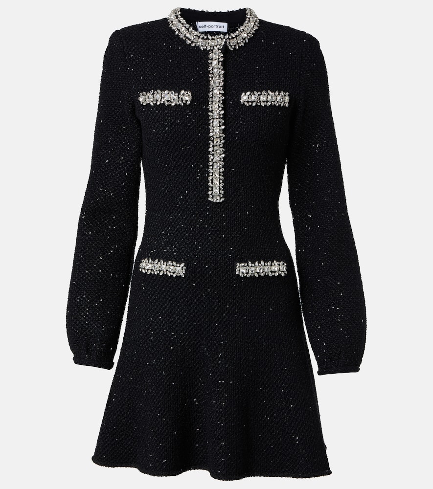 Self-portrait Sequin Knit Mini Dress In Black