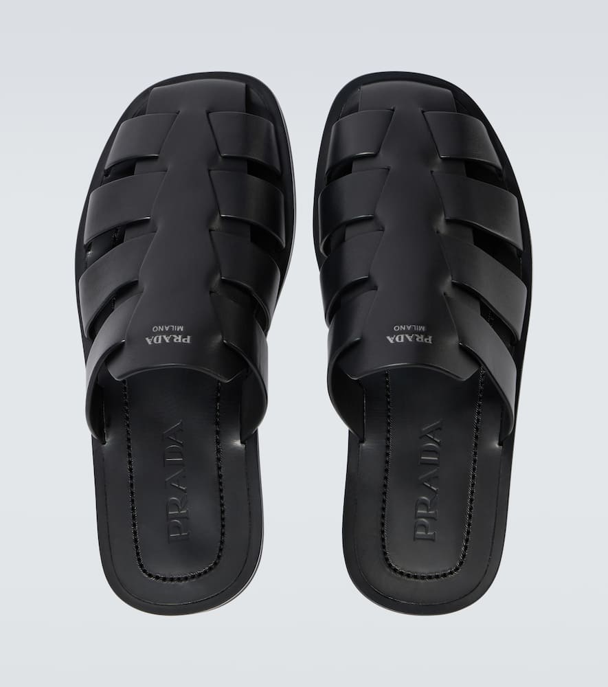 Shop Prada Leather Sandals In Black