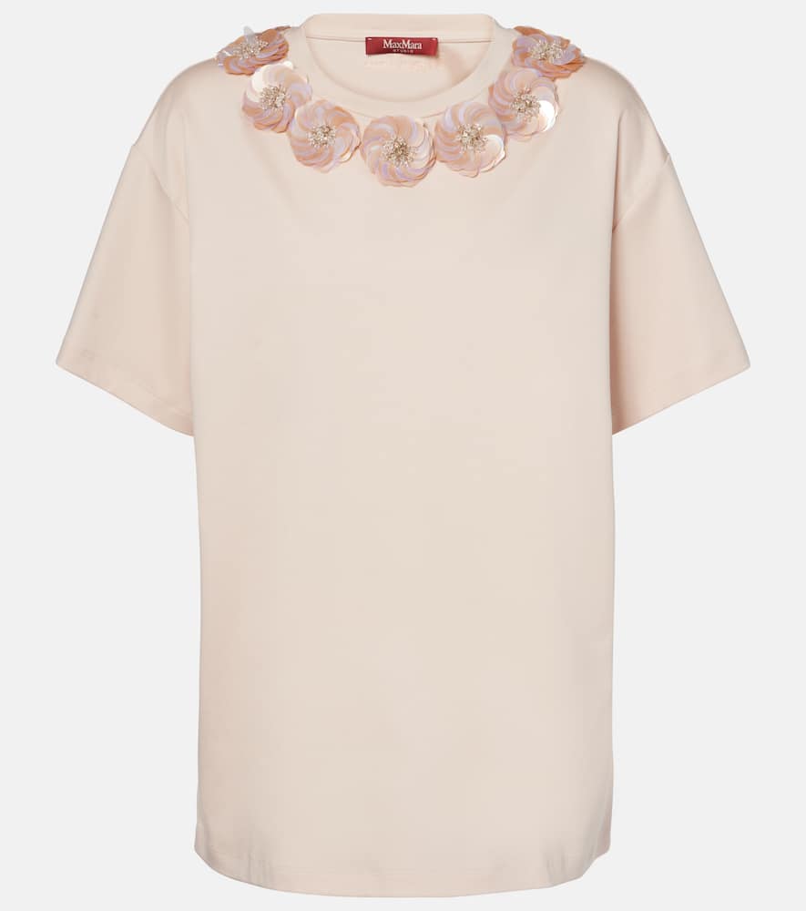 Max Mara Gennaio Embellished Jersey Top In Beige