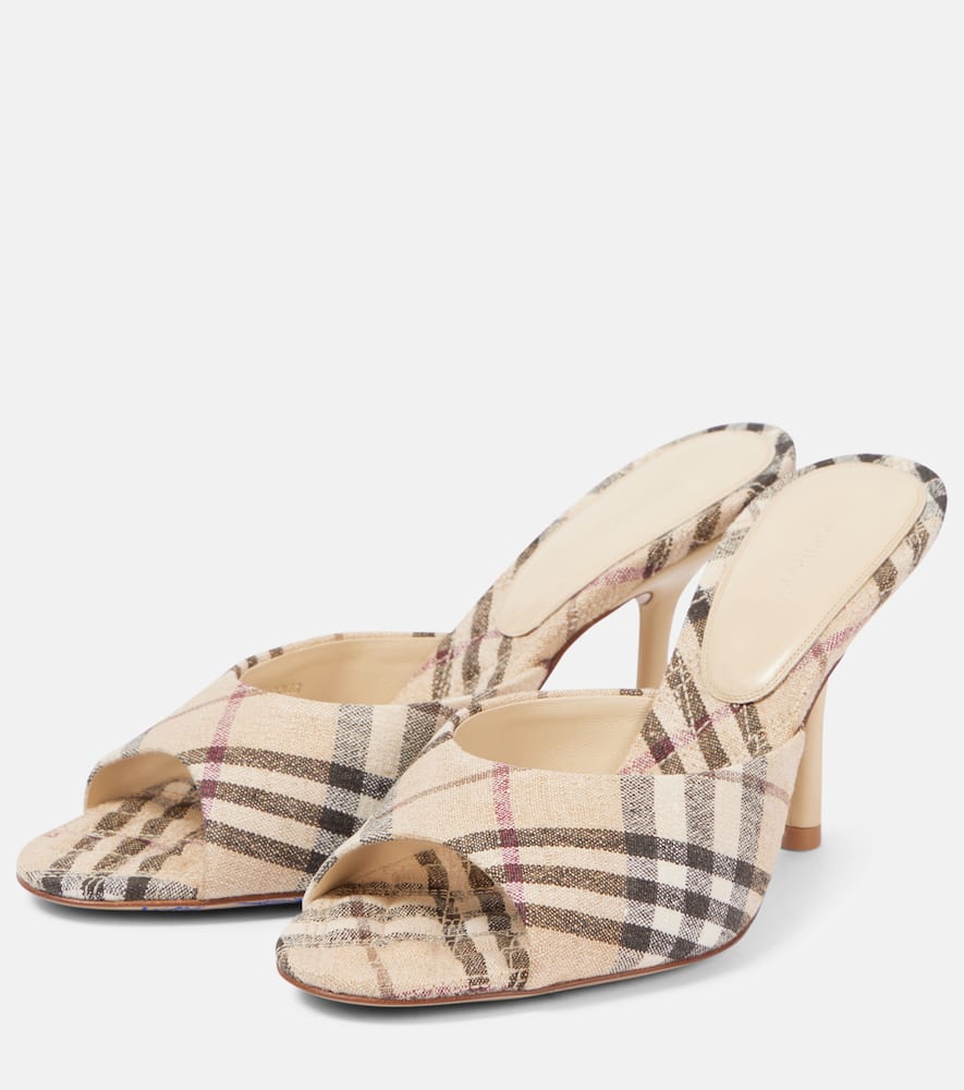 Burberry 90mm Lf Mews Check Textile Mules In Beige