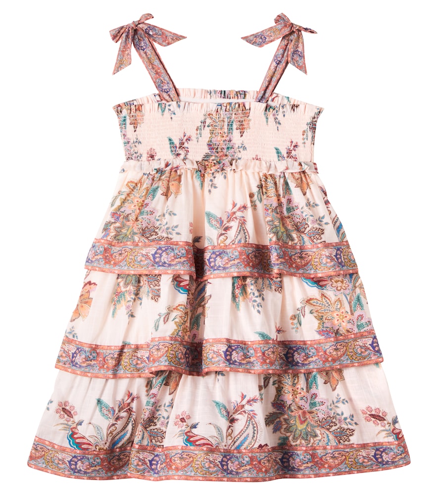  Zimmermann Kids Zimmermann Kids Vestido Rhiannon De Algodón Estampado Fruncido 