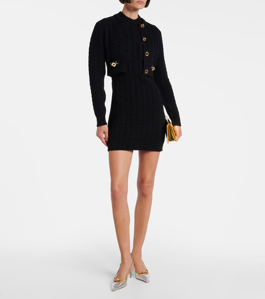 Patou Cable-knit Wool And Cashmere Minidress In Black