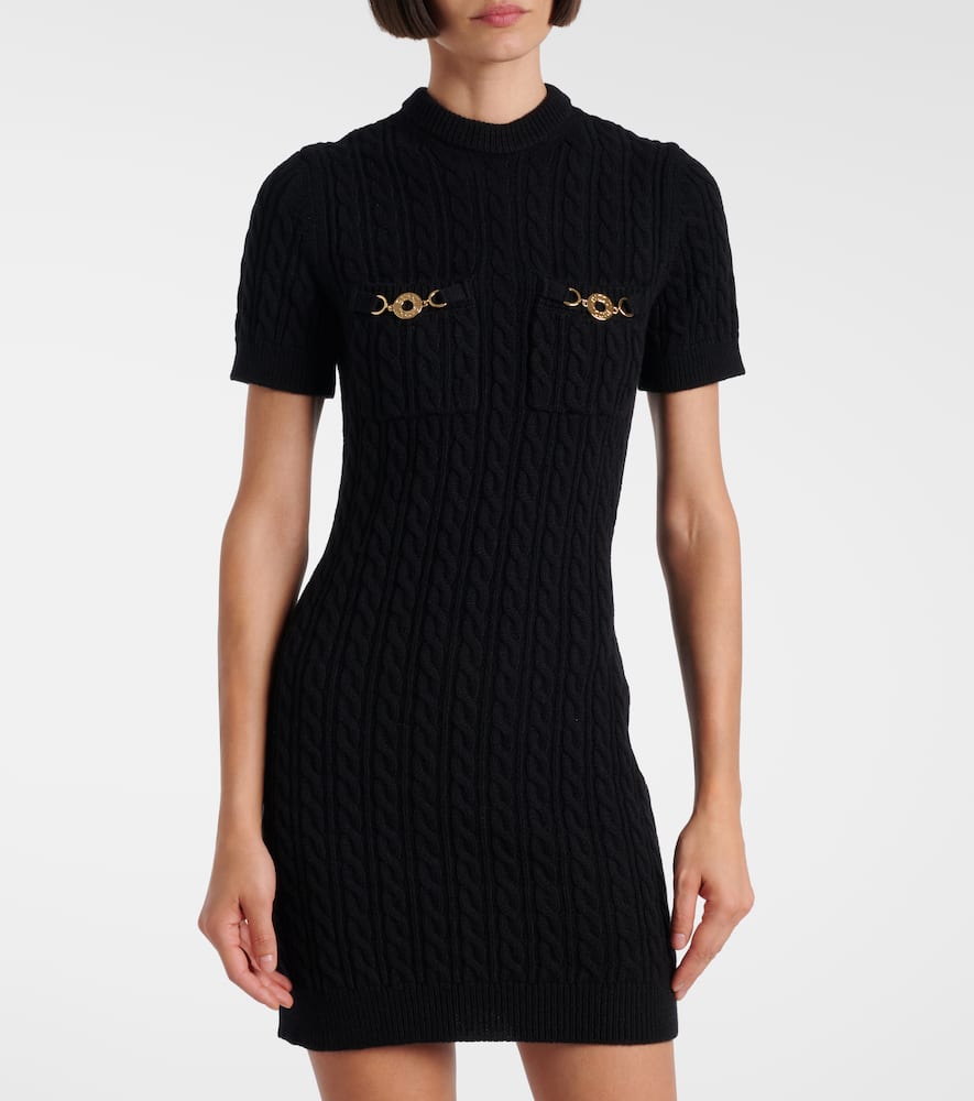 Patou Cable-knit Wool And Cashmere Minidress In Black