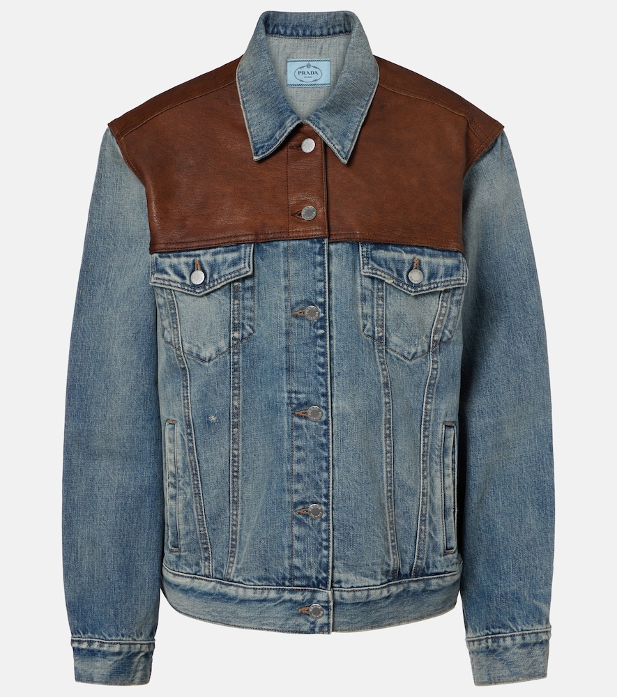 Prada Leather-trimmed denim jacket