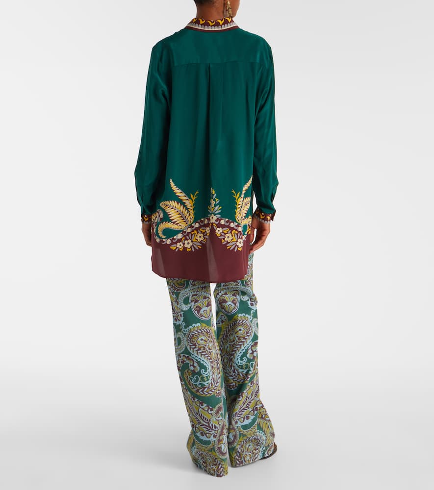 Etro Printed Oversized Silk Shirt In Green