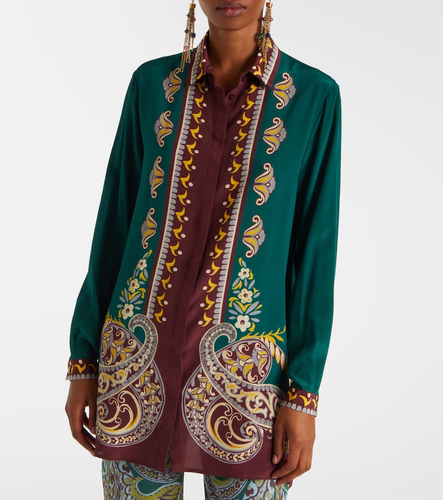 Etro Printed Oversized Silk Shirt In Green