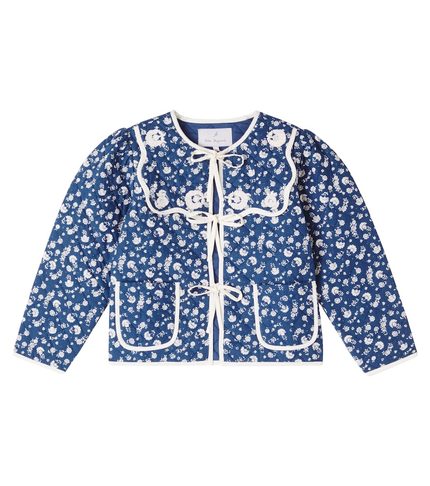 Bebe Organic Amari Floral Cotton Quilted Jacket In Blue