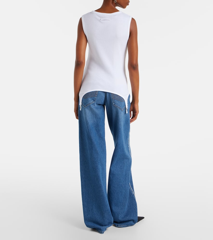 Jean Paul Gaultier Ribbed-knit Cotton Jersey Tank Top In Brown