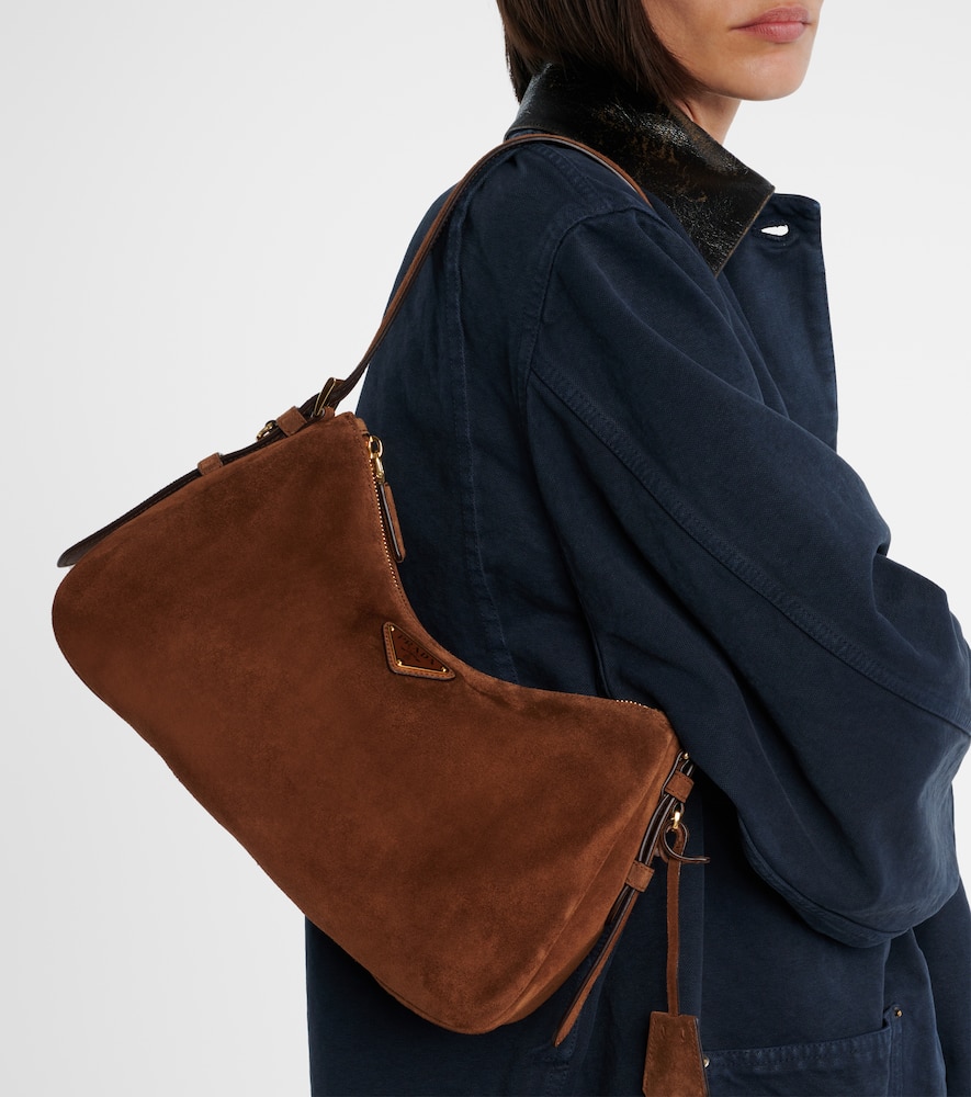 Prada Aimée Medium Suede Shoulder Bag In Brown