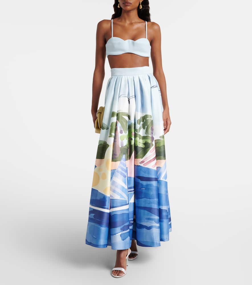 Leo Lin Printed Pleated Maxi Skirt In Blue