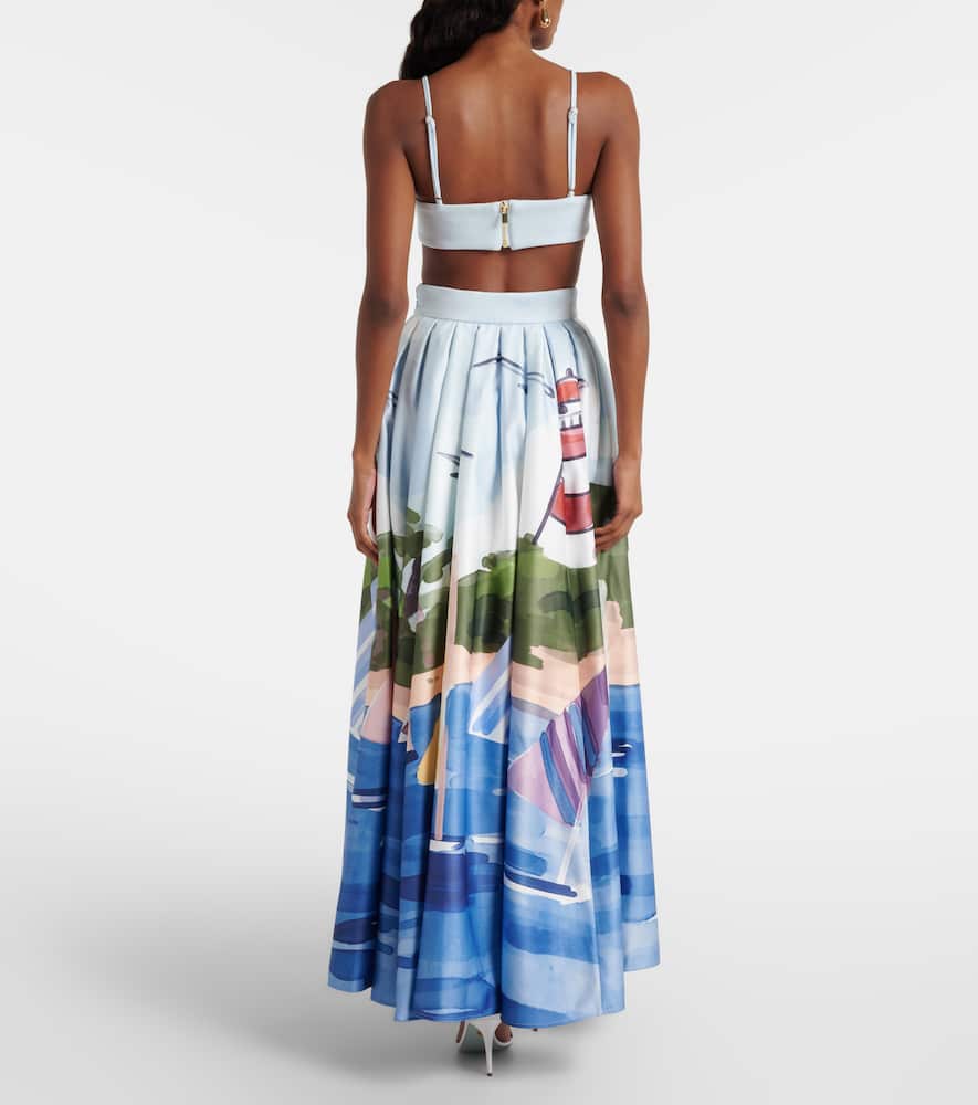 Leo Lin Printed Pleated Maxi Skirt In Blue