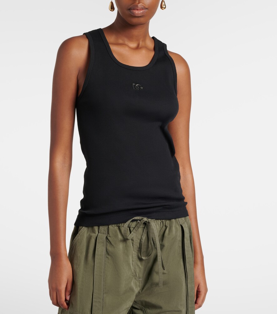 Dolce&Gabbana Dg Embellished Ribbed-Knit Cotton Tank Top