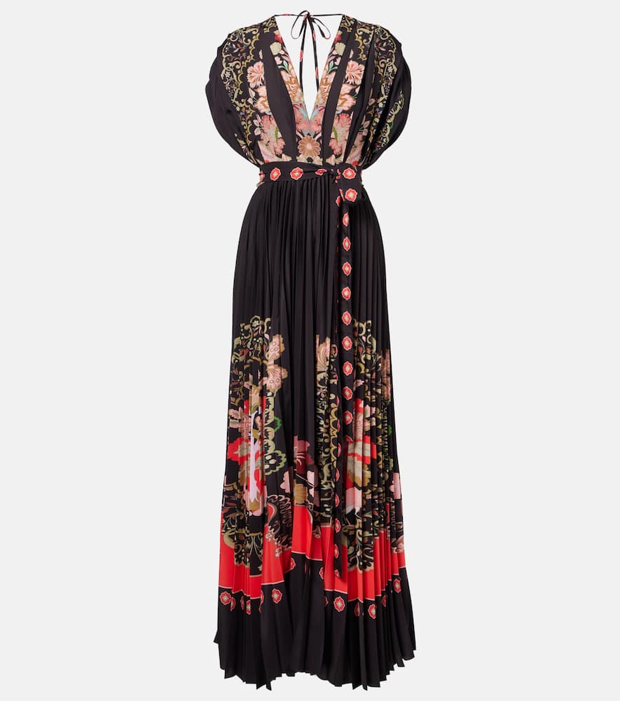 La Doublej Accordion Printed Plissé Maxi Dress In Black