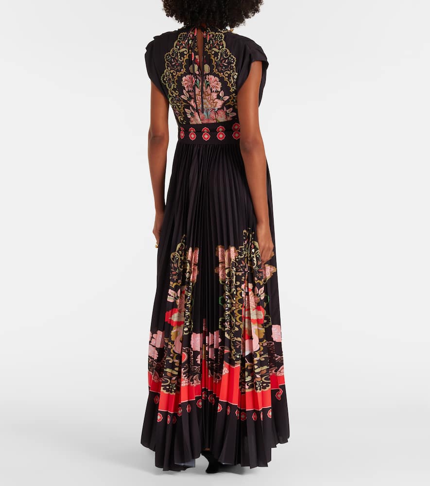 La Doublej Accordion Printed Plissé Maxi Dress In Black