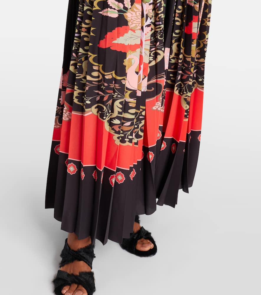 La Doublej Accordion Printed Plissé Maxi Dress In Black