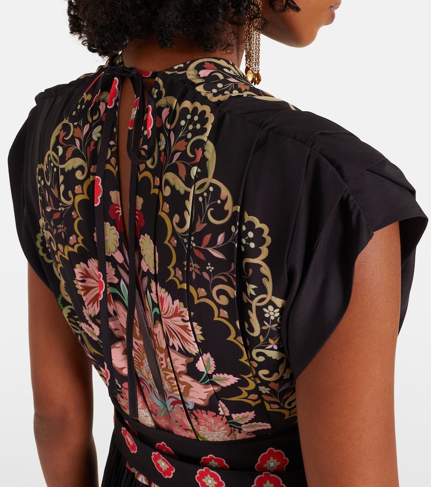 La Doublej Accordion Printed Plissé Maxi Dress In Black