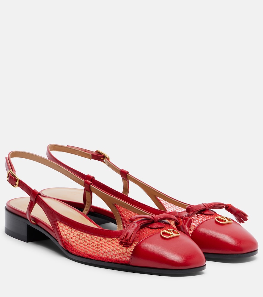 Garavani Valet Du Roi Leather And Mesh Slingback Flats