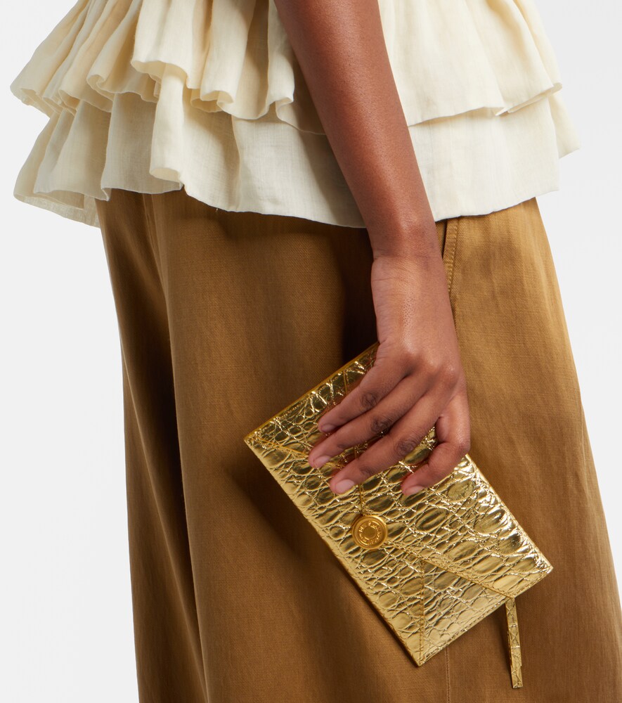 Dries Van Noten Embossed metallic leather clutch