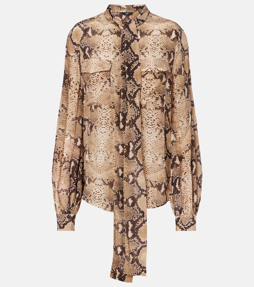 7 For All Mankind Snake-print tie-neck blouse