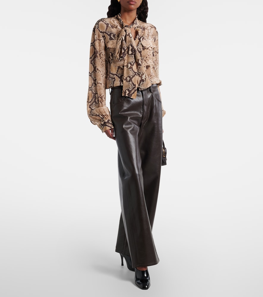 7 For All Mankind Snake-print tie-neck blouse