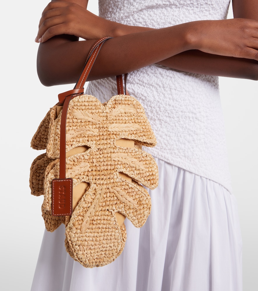 Staud Palm leather-trimmed raffia top-handle bag