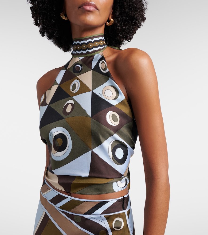 Pucci Occhi Halterneck Open-Back Silk Twill Top