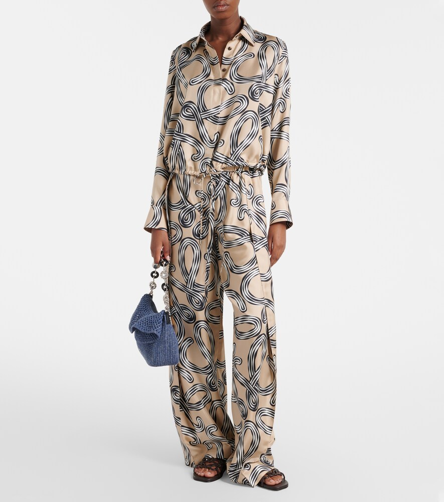  Loewe Loewe Paula's Ibiza Anagram Silk Wide-leg Pants 