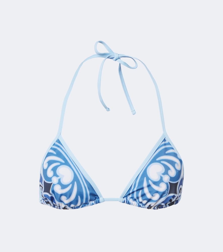 La Doublej Printed Bikini Top In Blue