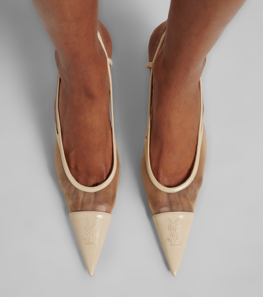 Saint Laurent Renée mesh and leather slingback pumps