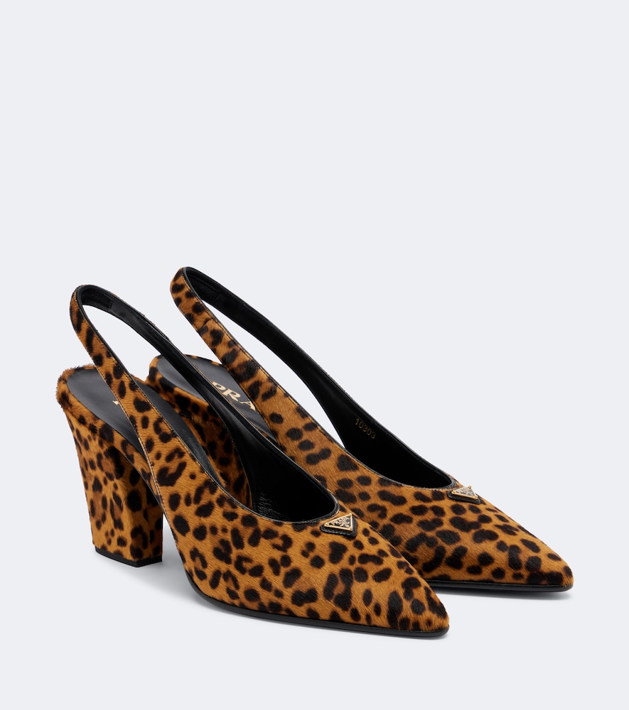Prada Leopard-print Calf Hair Slingback Pumps In Brown
