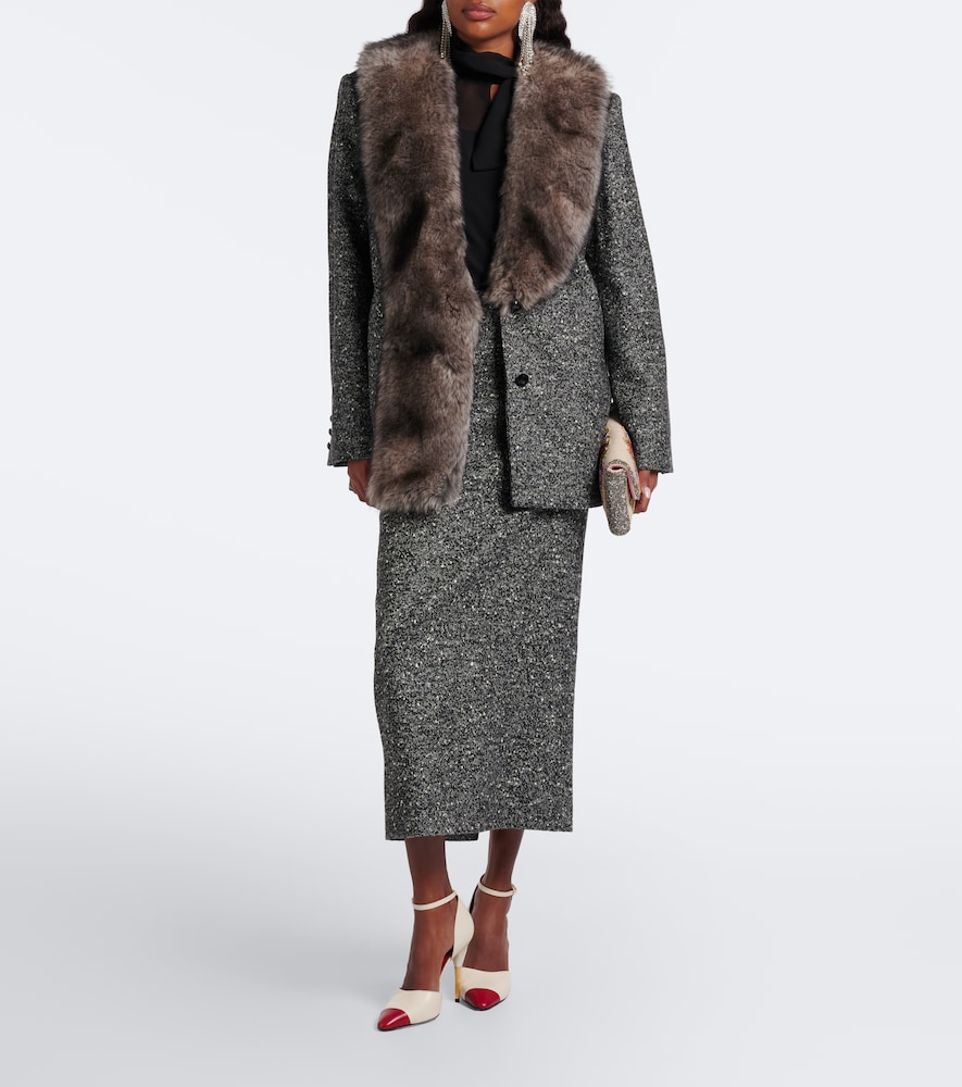 Garavani Chevron Wool-Blend Bouclé Pencil Skirt