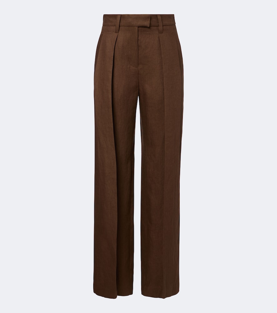 Pantaloni a gamba larga in lino e monile