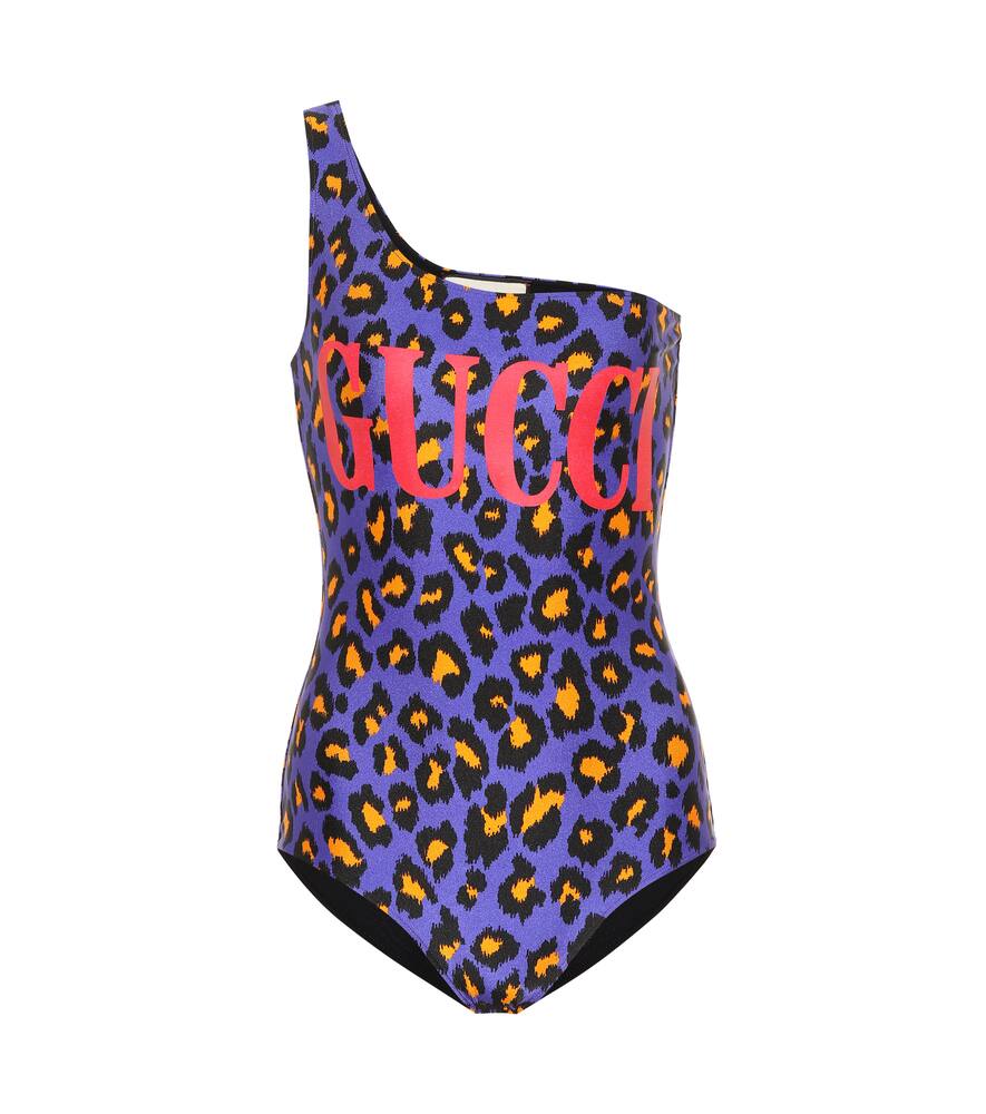Click to view more detailed imagery on our partner's website Gucci One-Shoulder Leopard-Print Swimsuit In Purple