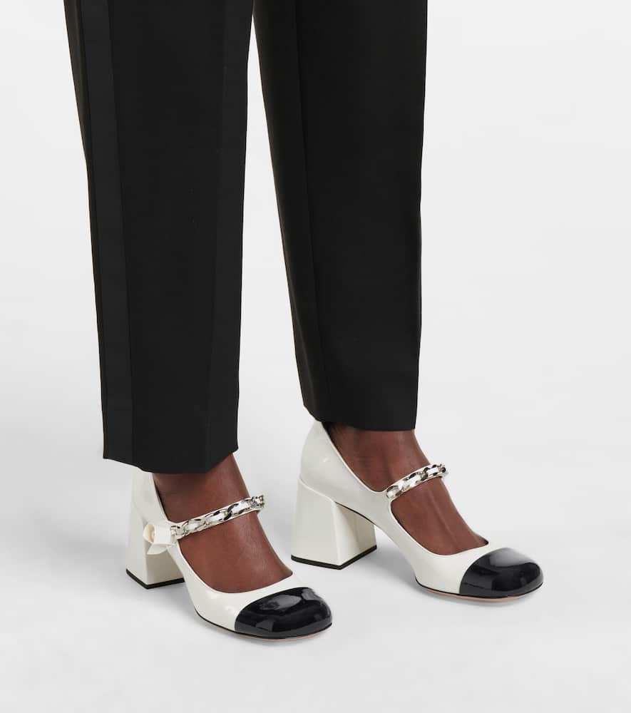 Miu Miu Leather Chain Pumps In White