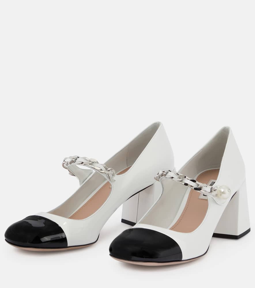 Miu Miu Leather Chain Pumps In White