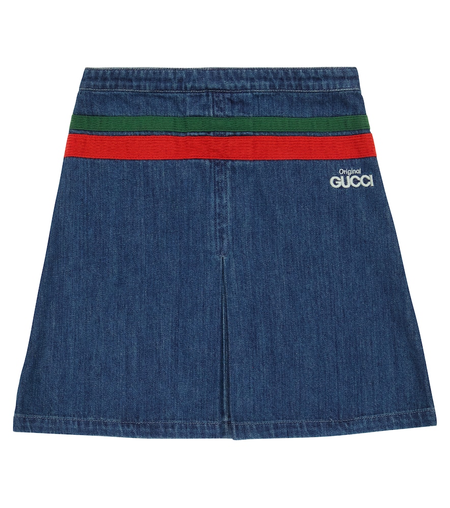Gucci Web Stripe Pleated Denim Skirt In Blue/mix
