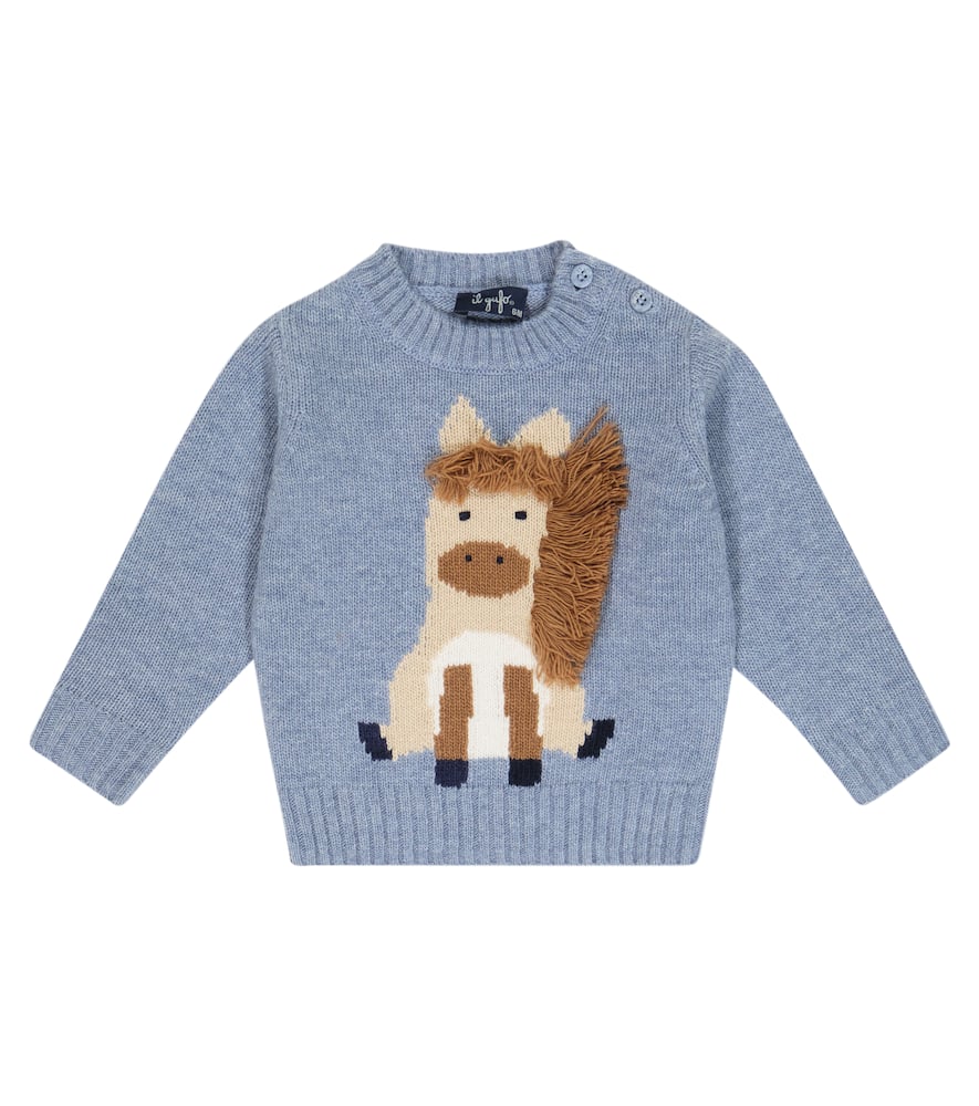 Il Gufo Baby embroidered intarsia wool sweater