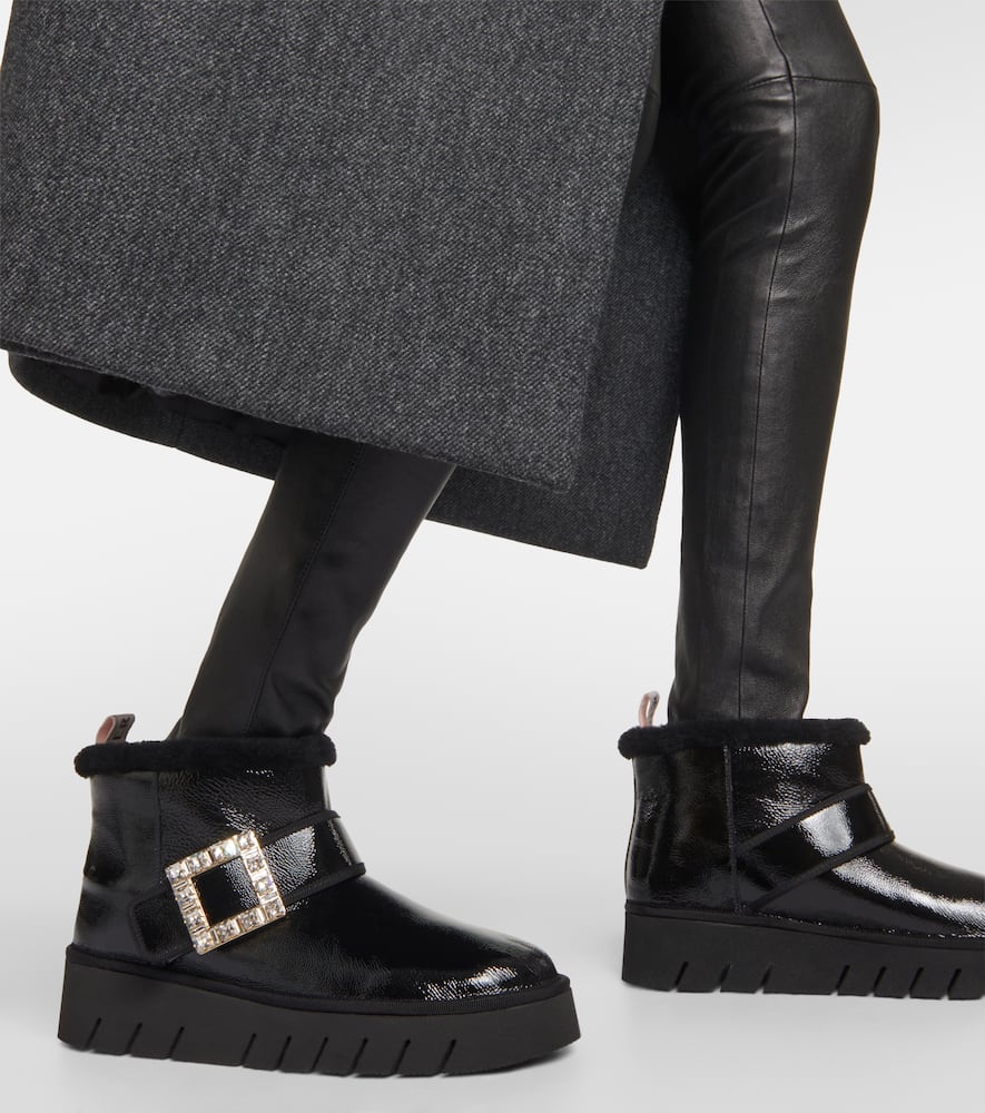 Shop Roger Vivier Viv' Winter Shearling-trimmed Leather Boots In Black