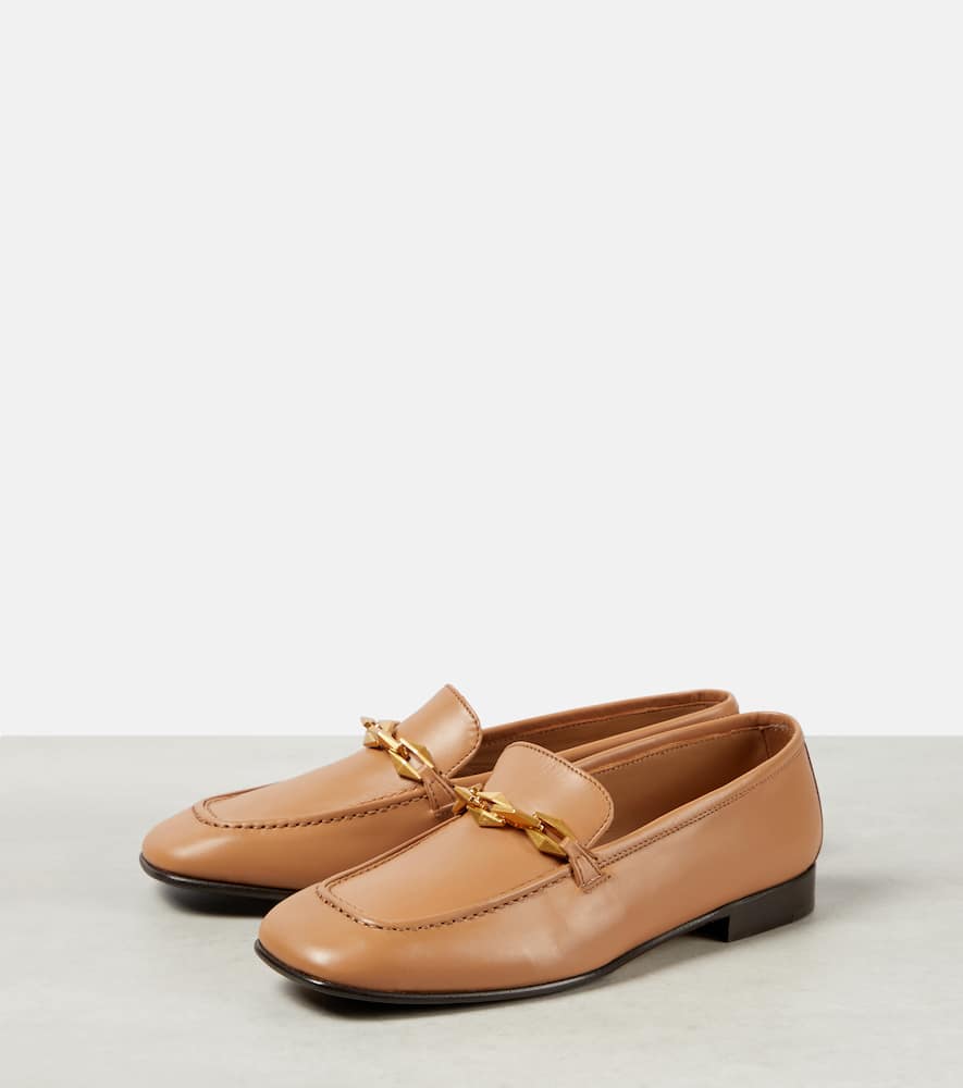 Shop Jimmy Choo Diamond Tilda Leather Loafers In Beige