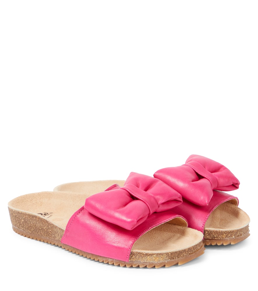Pèpè Bow-detail Leather Slides In Pink