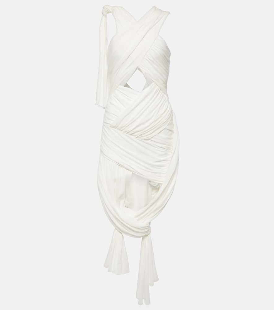 Shop Jw Anderson Halterneck Cotton-blend Midi Dress In White