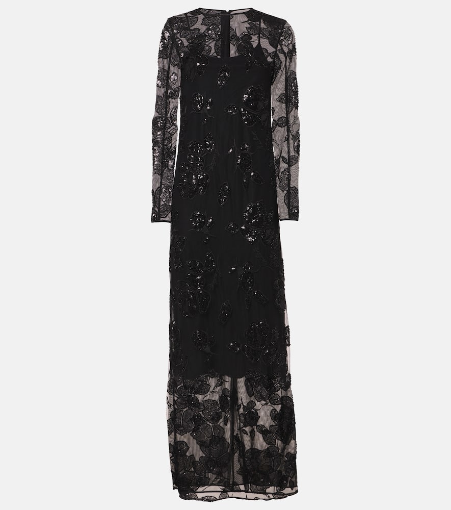 Embellished mesh maxi dress