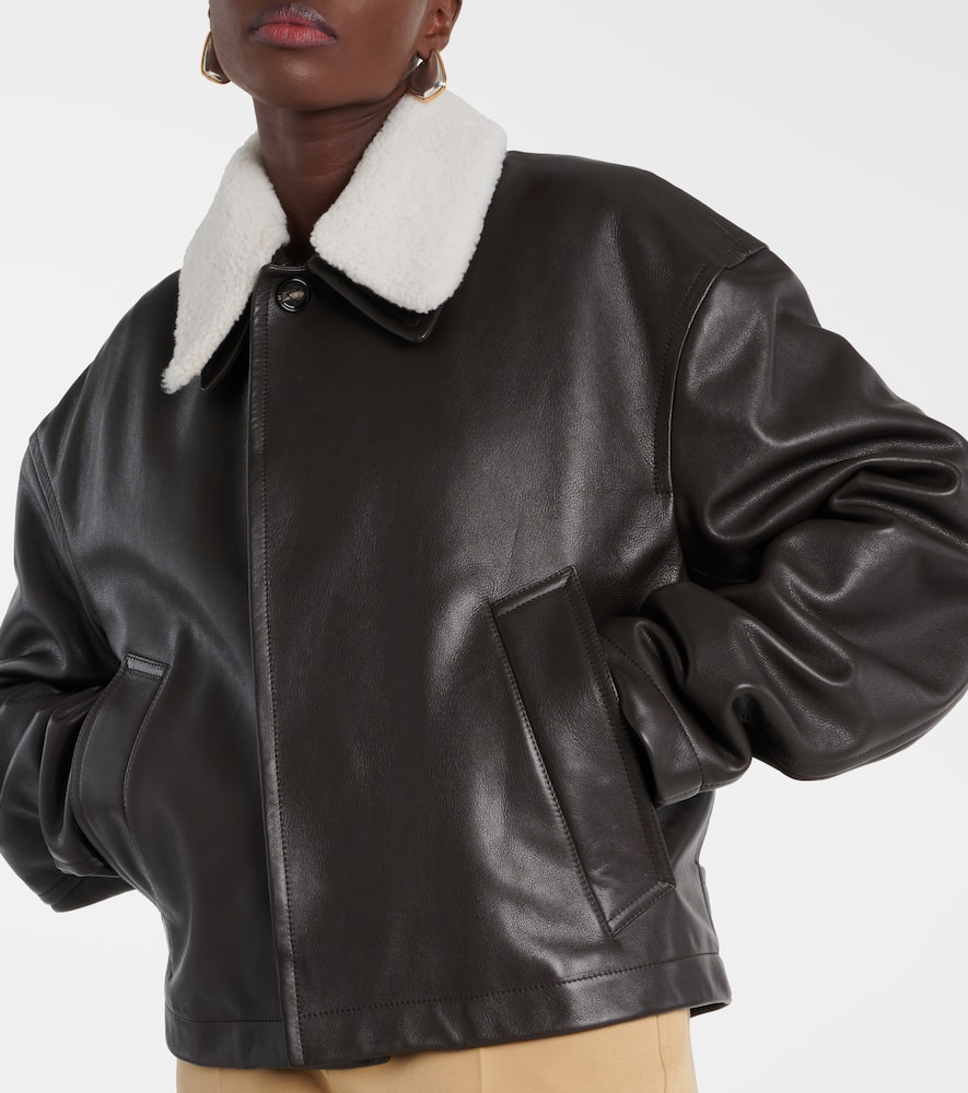 Shop Bottega Veneta Shearling-trimmed Leather Jacket In Black