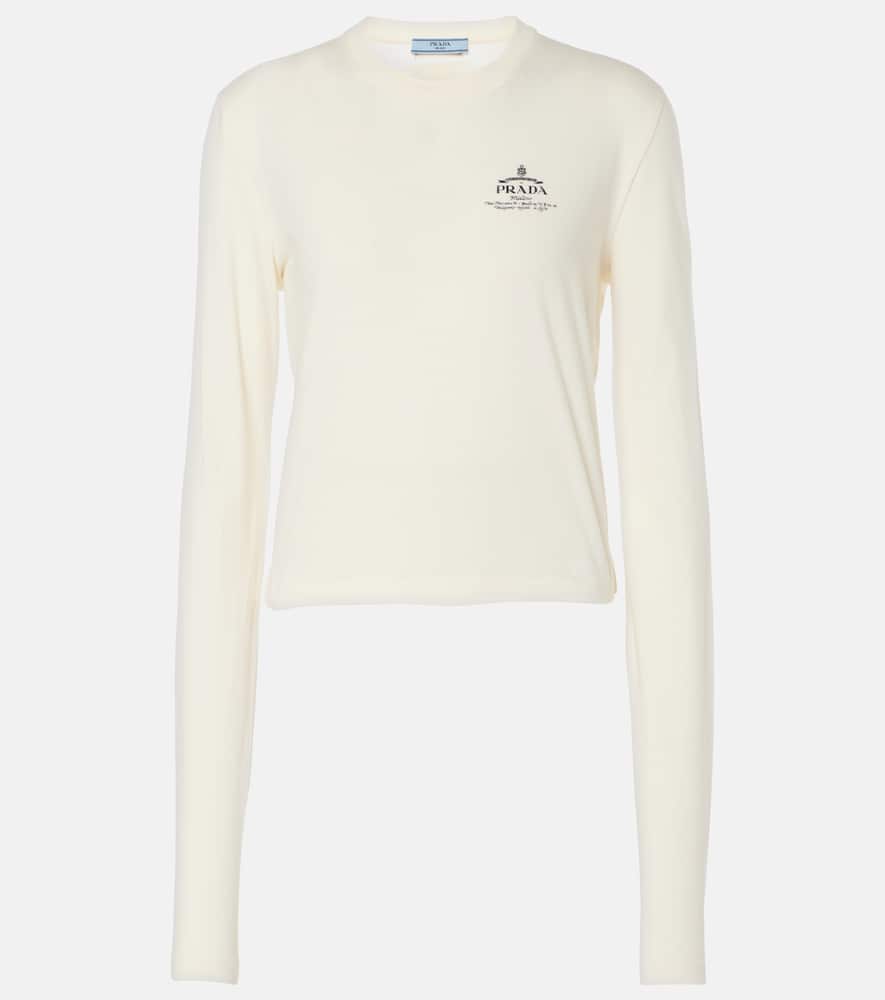Prada Logo Cotton Jersey Top In Neutral