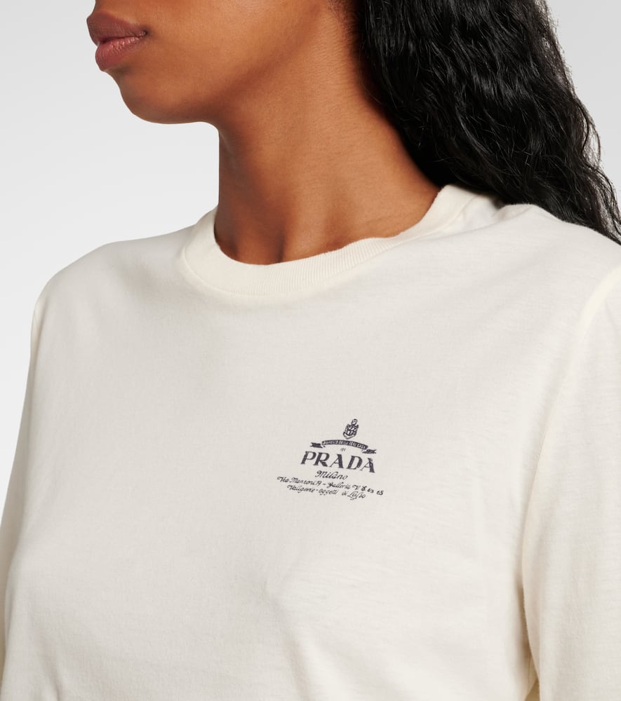 Prada Logo Cotton Jersey Top In Neutral