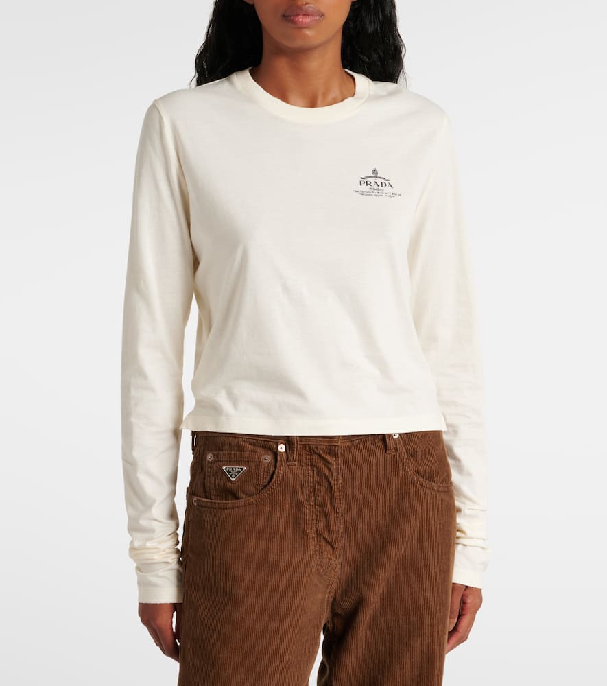 Prada Logo Cotton Jersey Top In Neutral