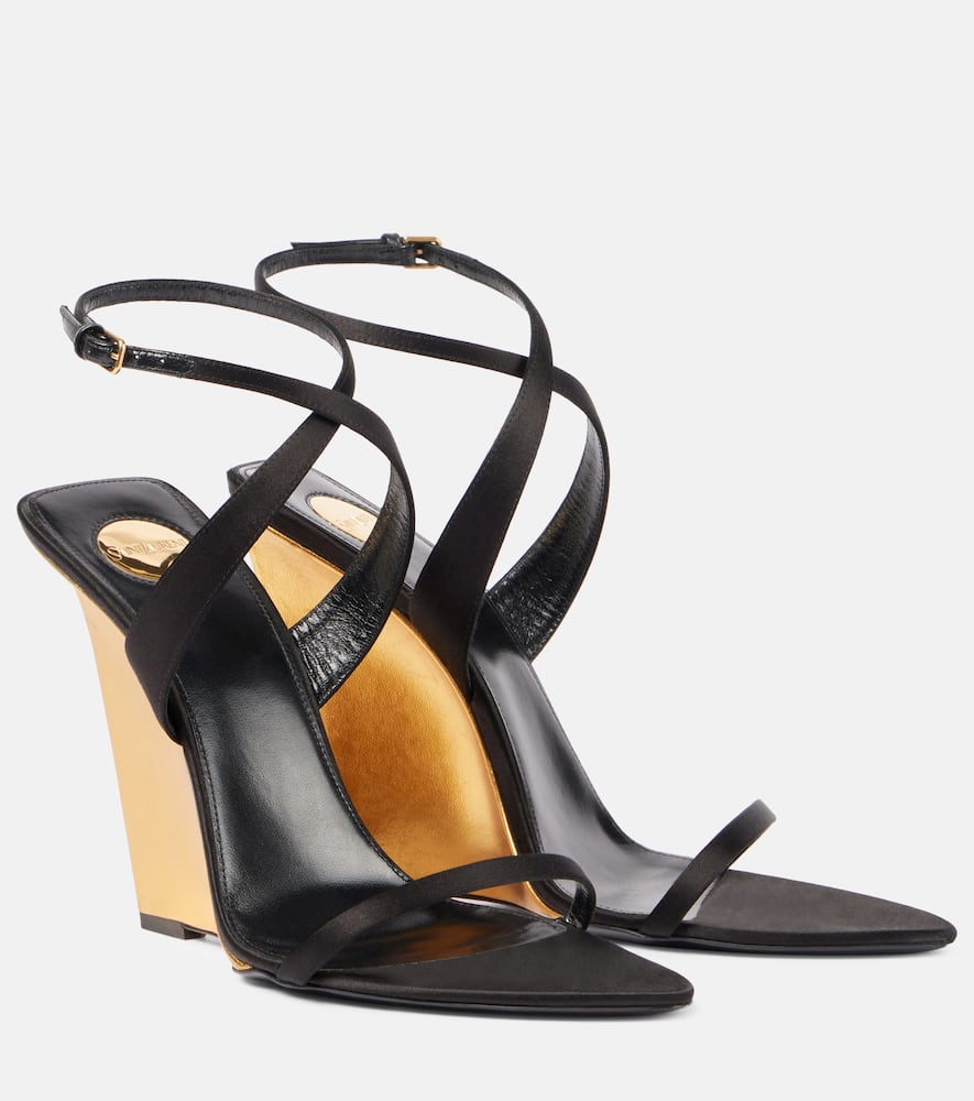 Saint Laurent Salomé 110 Crêpe Satin Wedge Sandals In Black