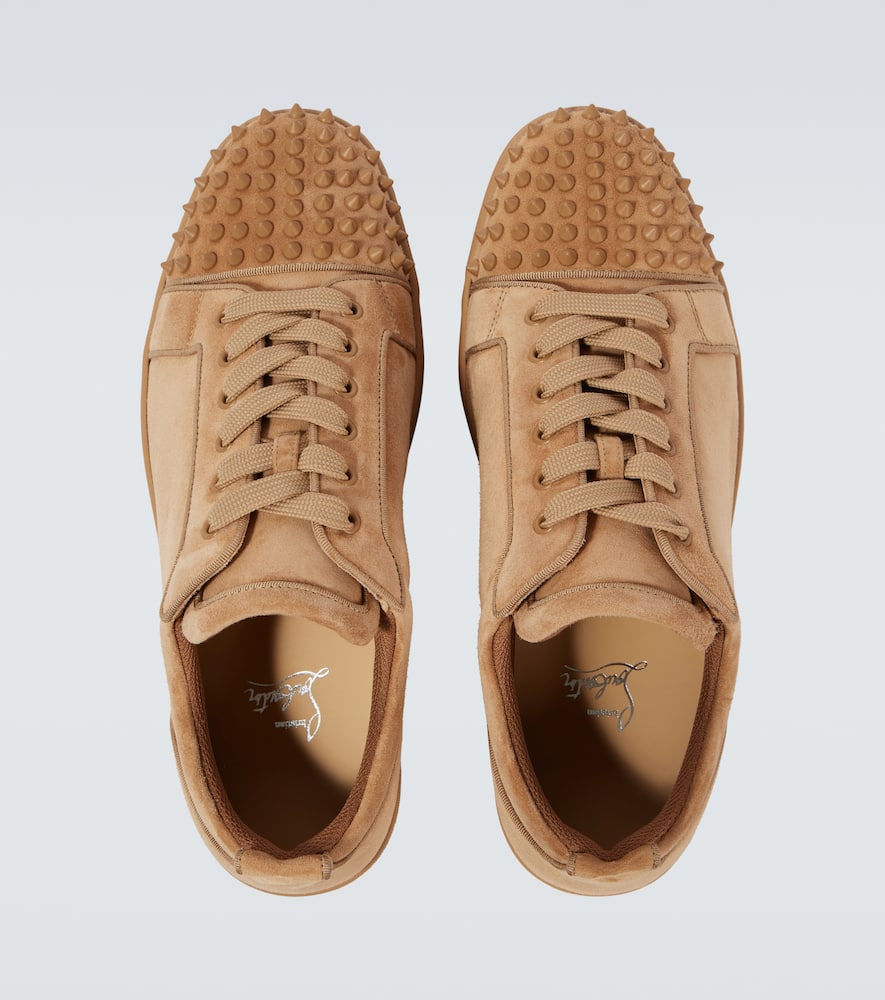 Christian Louboutin Louis Junior Spiked Suede Sneakers In Brown