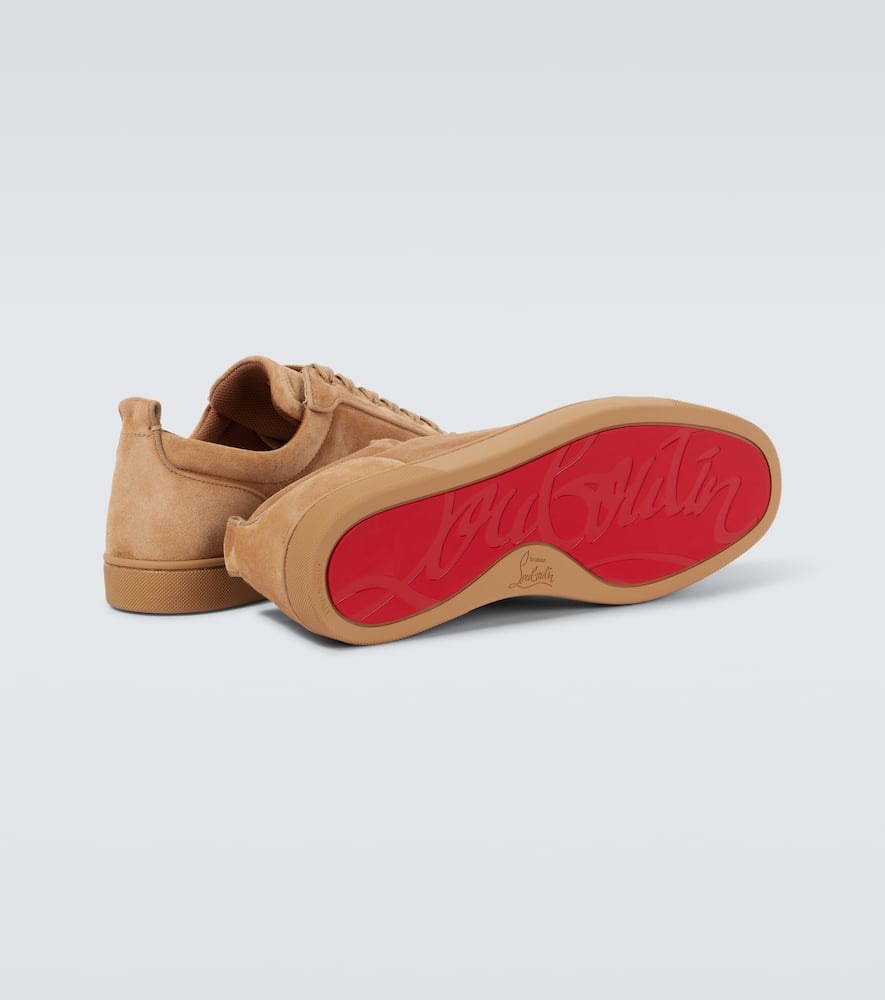 Christian Louboutin Louis Junior Spiked Suede Sneakers In Brown