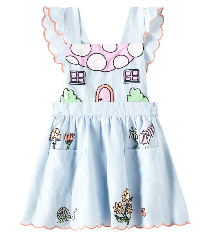 Stella Mccartney Embroidered Linen And Cotton Dress In Blue
